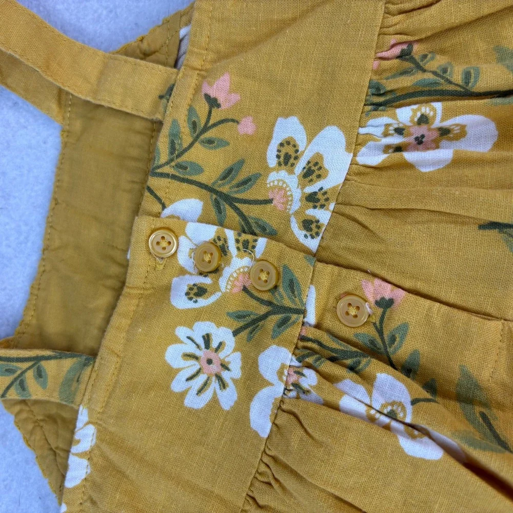 Carter's Yellow Floral Linen Blend Sun Dress Baby Girl 12M Cottagecore Summer